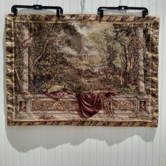 Tapestries Ltd Verdure au Chateau Wall Tapestry Balcony Scene Floral Terrace - Picture 12 of 13